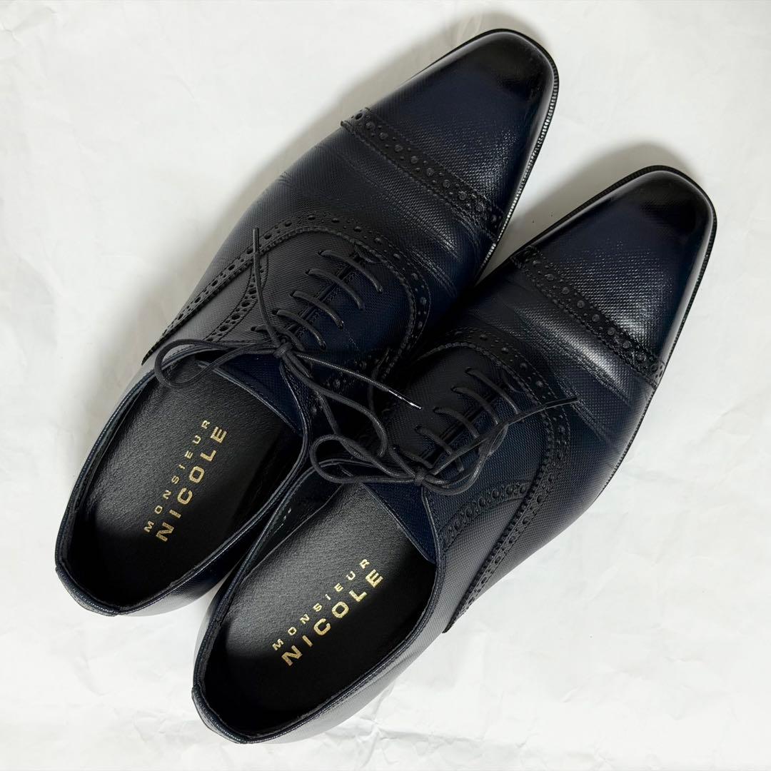 美品 ムッシュニコル 本革 スクエアトゥ ドレスシューズ 26cm レザー 内羽