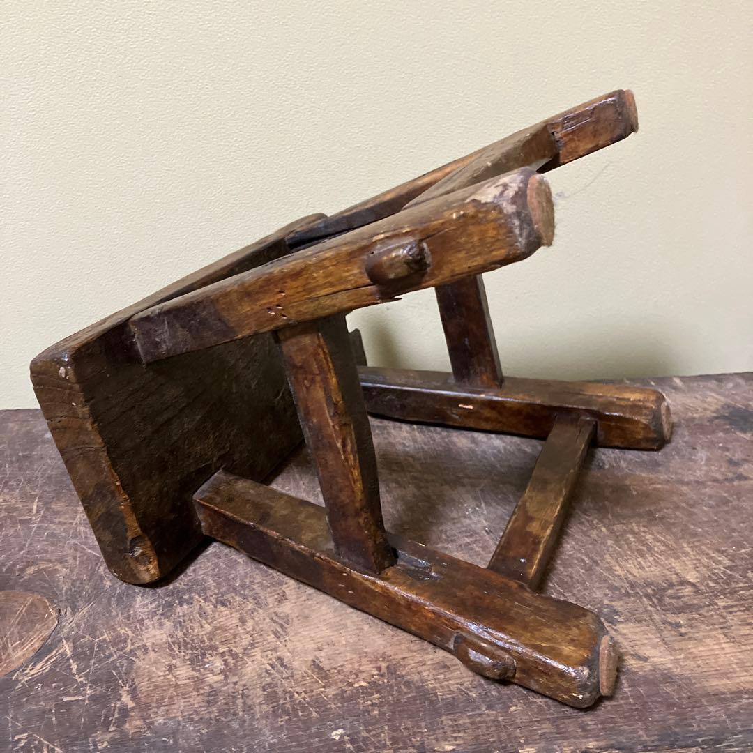 中国 朝鮮 李朝 その1 木製小さな踏み台 肘掛 花台 スツール 古民具 骨董