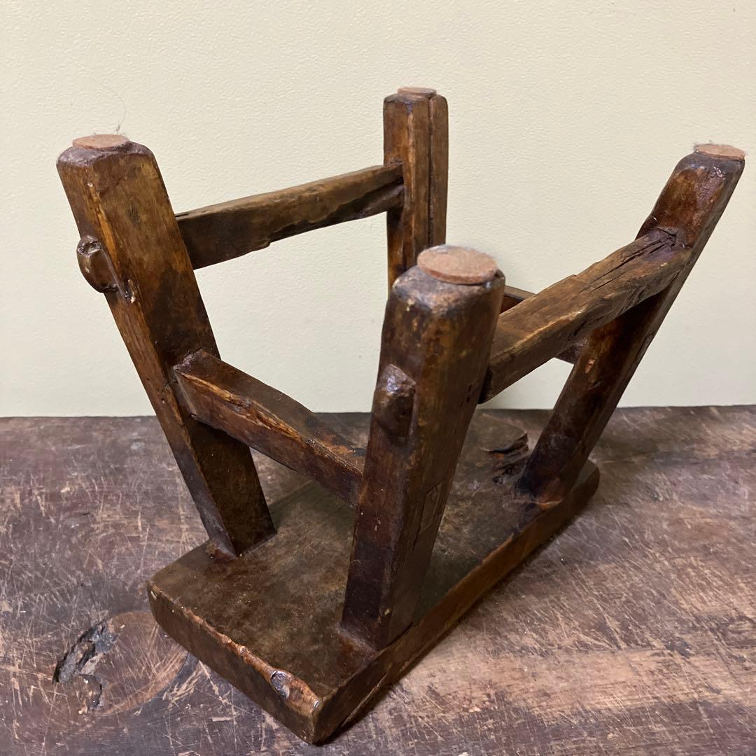 中国 朝鮮 李朝 その1 木製小さな踏み台 肘掛 花台 スツール 古民具 骨董