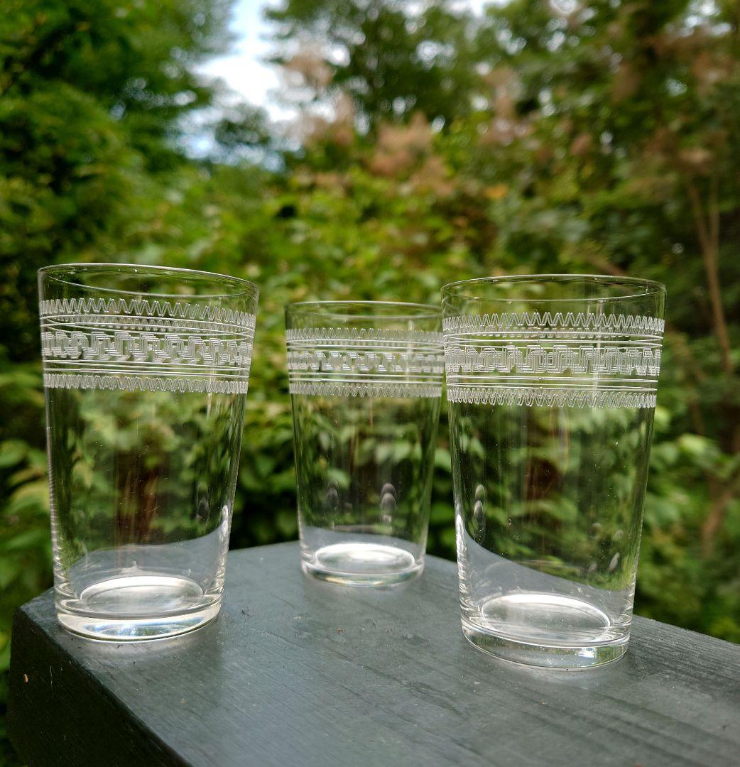 アンティーク グラス グラビール 小さめのコップ 三個 大正〜昭和初期 薄手