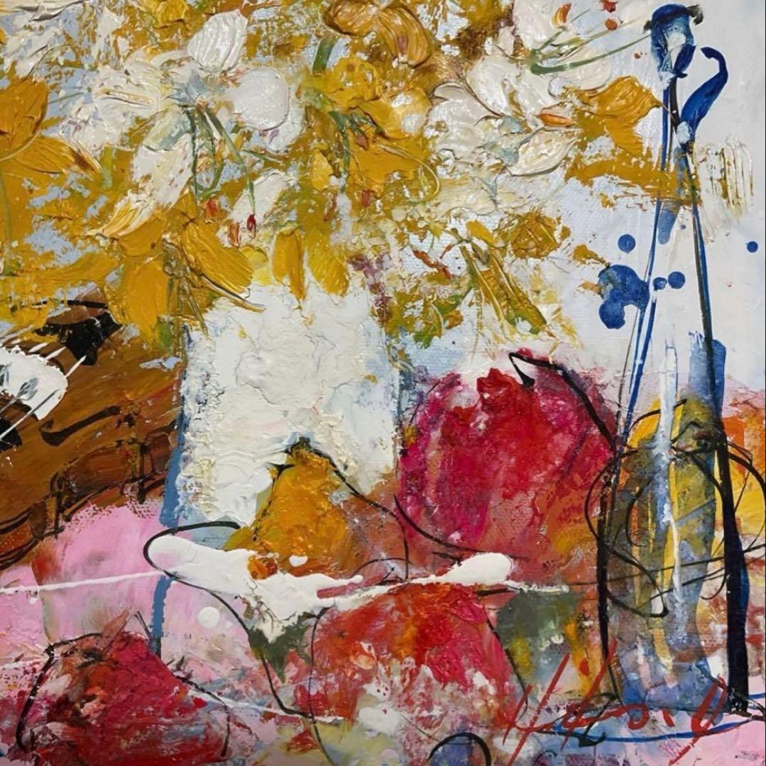 絵画・額縁・油絵・池田秀郎・楽器と花・F4号・美術品・インテリア