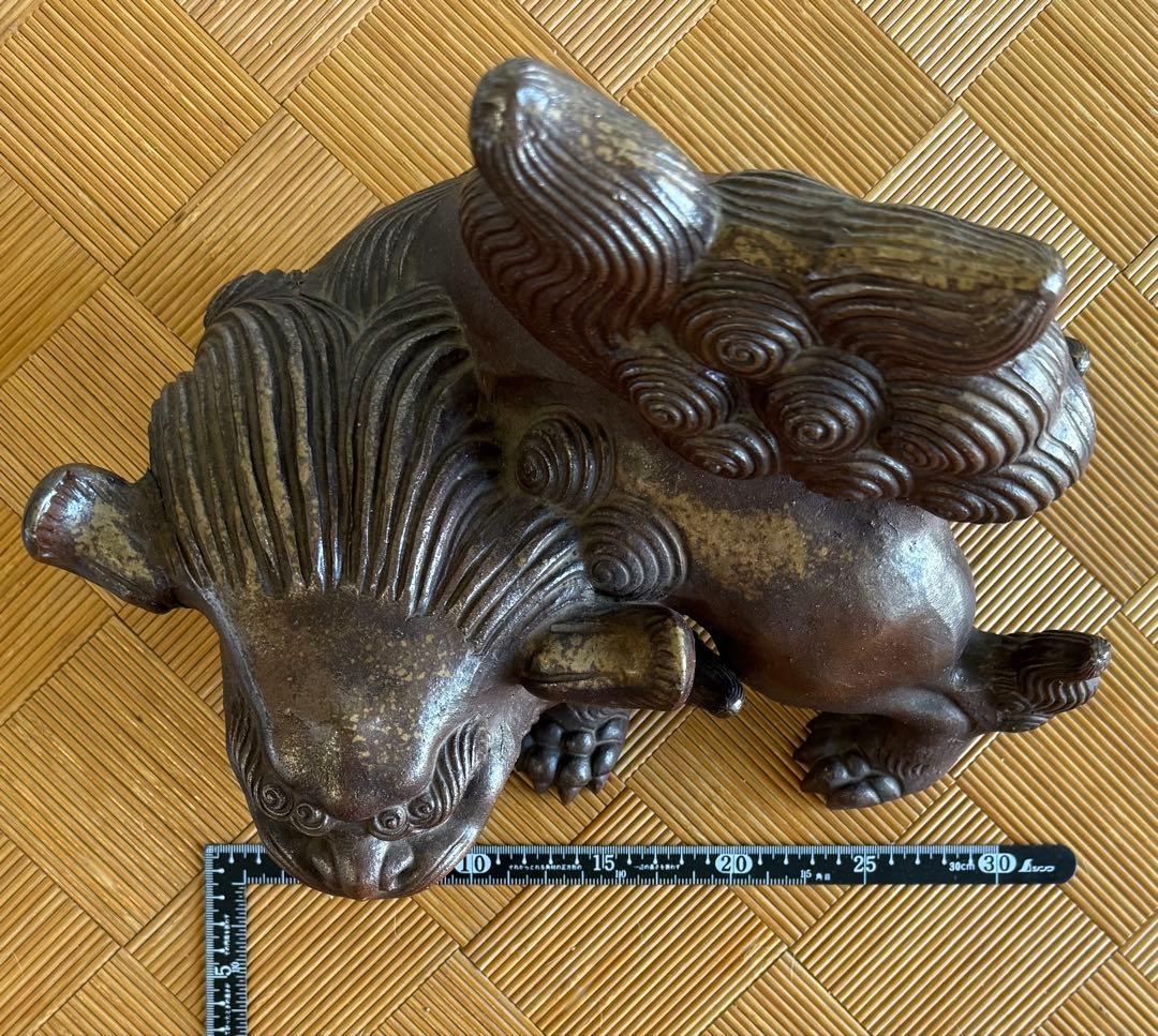 SNT934 大型 備前焼 名工 木村長十郎友敬 獅子 唐獅子 狛犬 縁起物