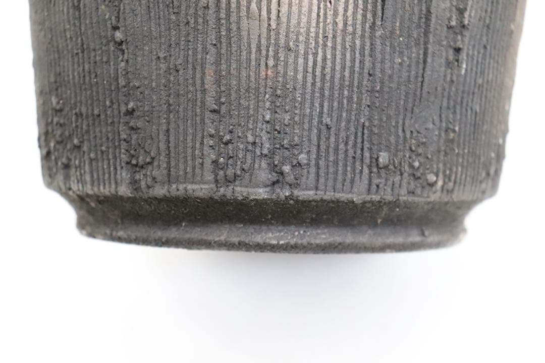 坂田甚内作　黒陶窯変深甚紋水指　茶道具　送料込み250825