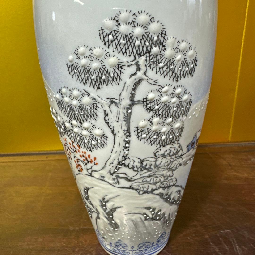 中国，景德镇，青白釉風景画花瓶