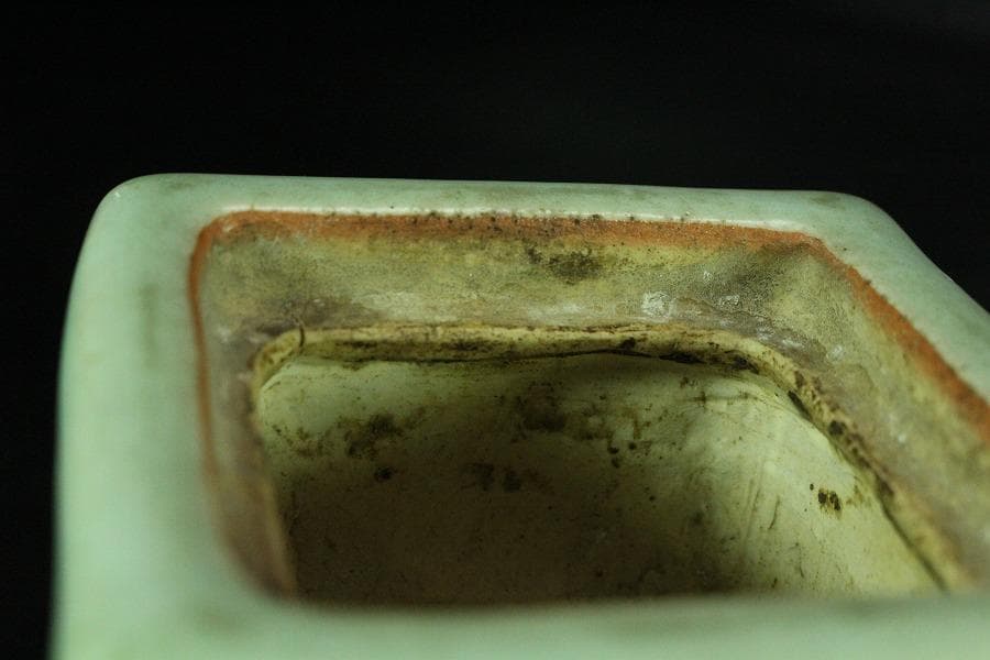 茶道具 青磁 獅子蓋 四方 香炉(K-A359)