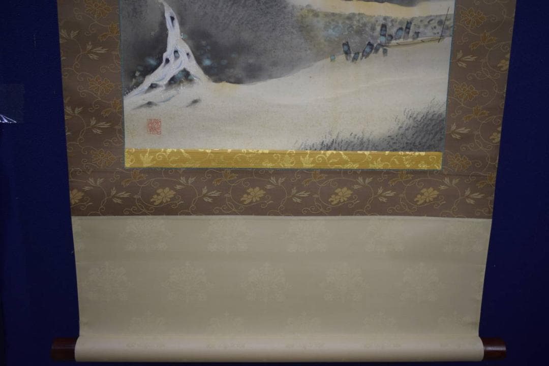 真作/渓泉/山水家画賛/山水渓流画賛/布袋屋掛軸HJ-497