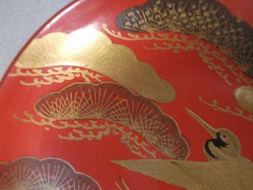 お値下げ！輪島塗 金蒔絵 花鳥 松に鶴紋様 三重盃 朱塗 漆器 盃杯 酒器