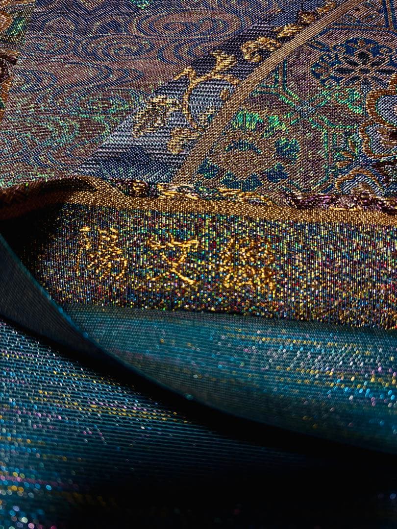 未使用品】陽文綴 袋帯 青緑 宝相華鳳凰 キラキラ 六通 - メルカリ