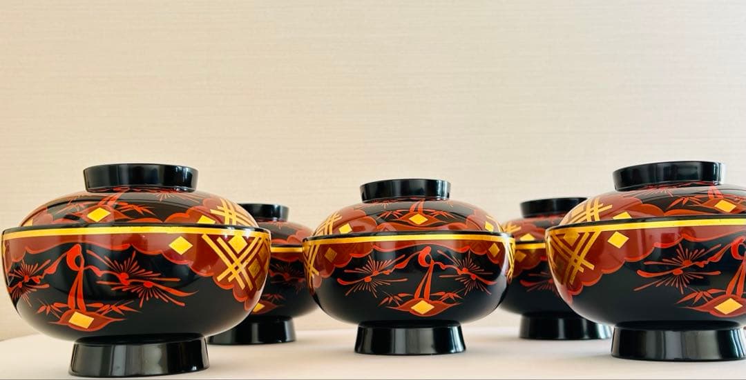 秀衡塗蓋付き煮物椀五客セット丸三漆器