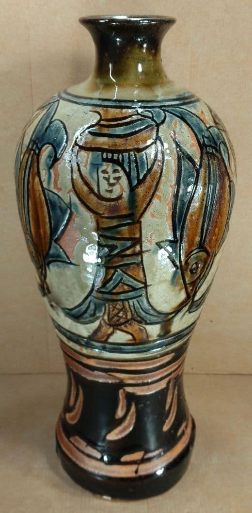 れれれ【本物保証】金城次郎 クヮンカミヤー文花瓶 共箱 栞 h36㎝超