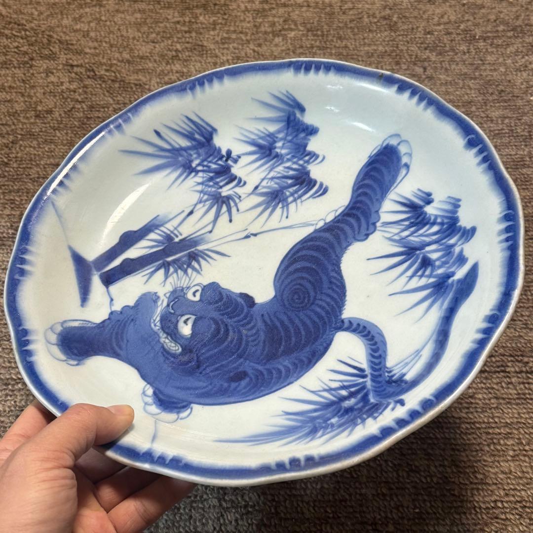 古伊万里　染付　志田焼　竹虎文　大皿