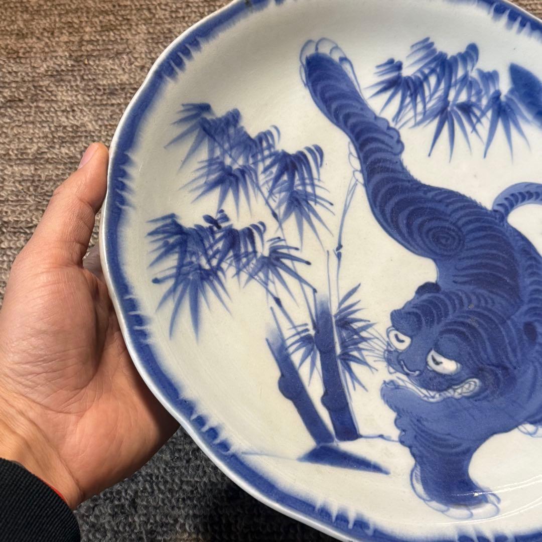 古伊万里　染付　志田焼　竹虎文　大皿