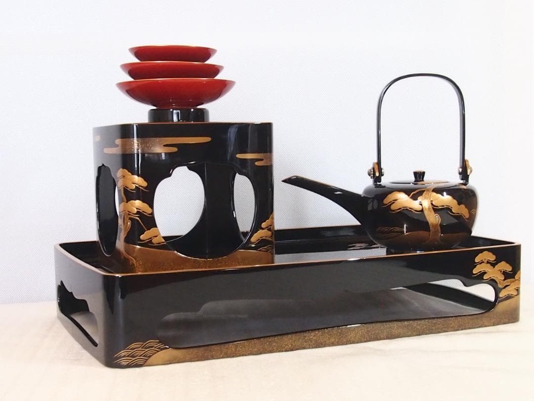 高級・良品】輪島塗 五島屋謹製 光甫作 松島蒔絵 屠蘇器 三つ揃