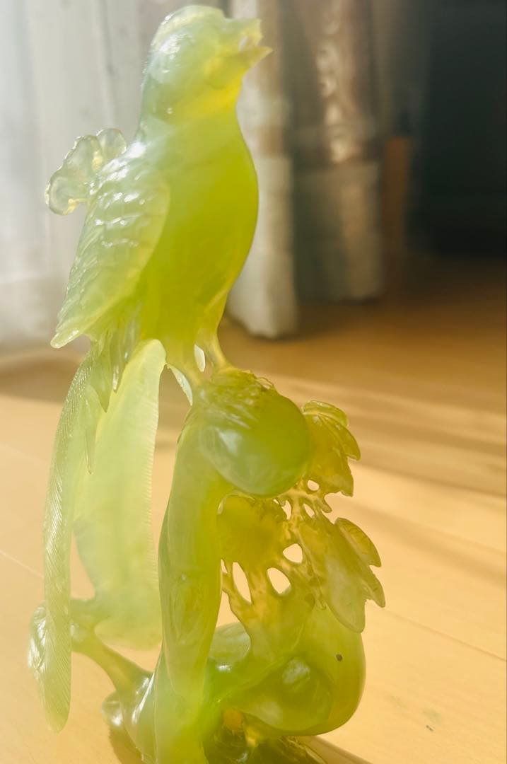 現状品 翡翠 鳥と花の彫刻 高さ約2 3cm 18 Cm 2