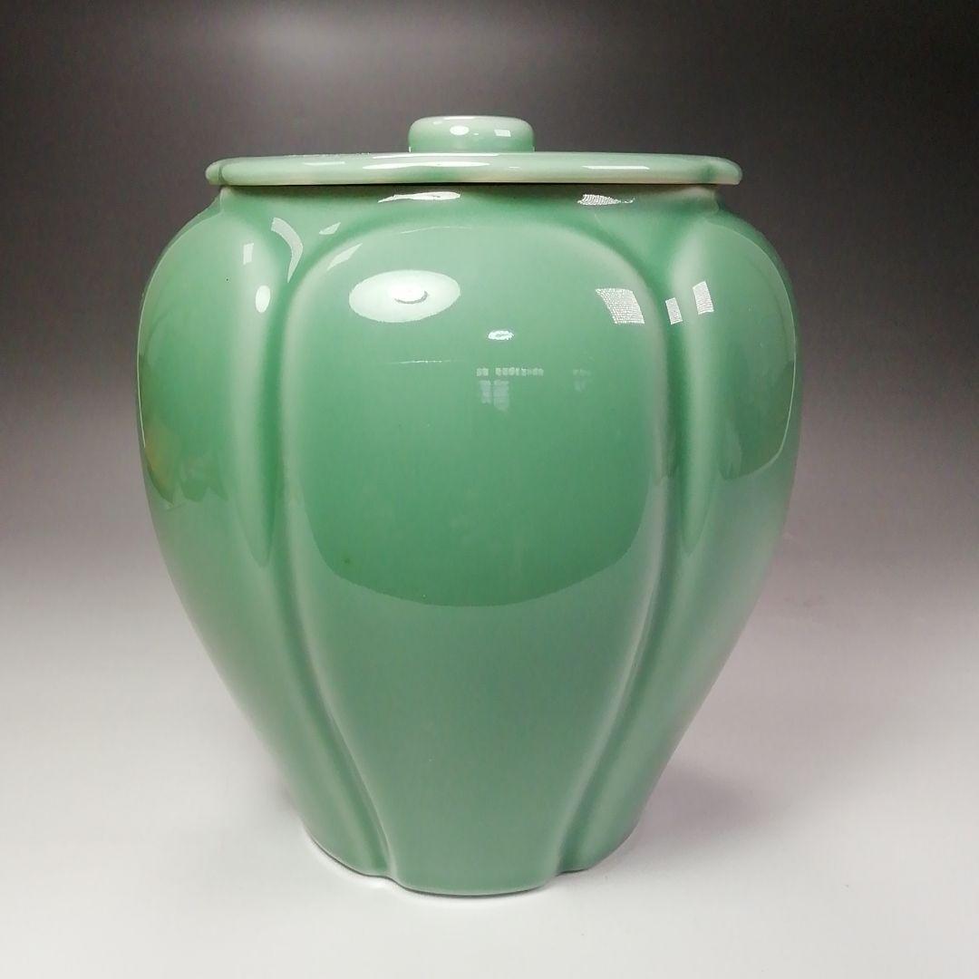 Ｓ４０１　水指　『高麗青磁　阿古陀形』『寿づか焼　清宝窯』『石崎英治作』　共箱