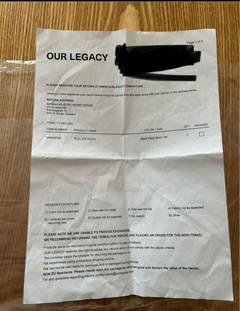 Our Lagacy 24aw モヘアフーディ /パーカー /44サイズ