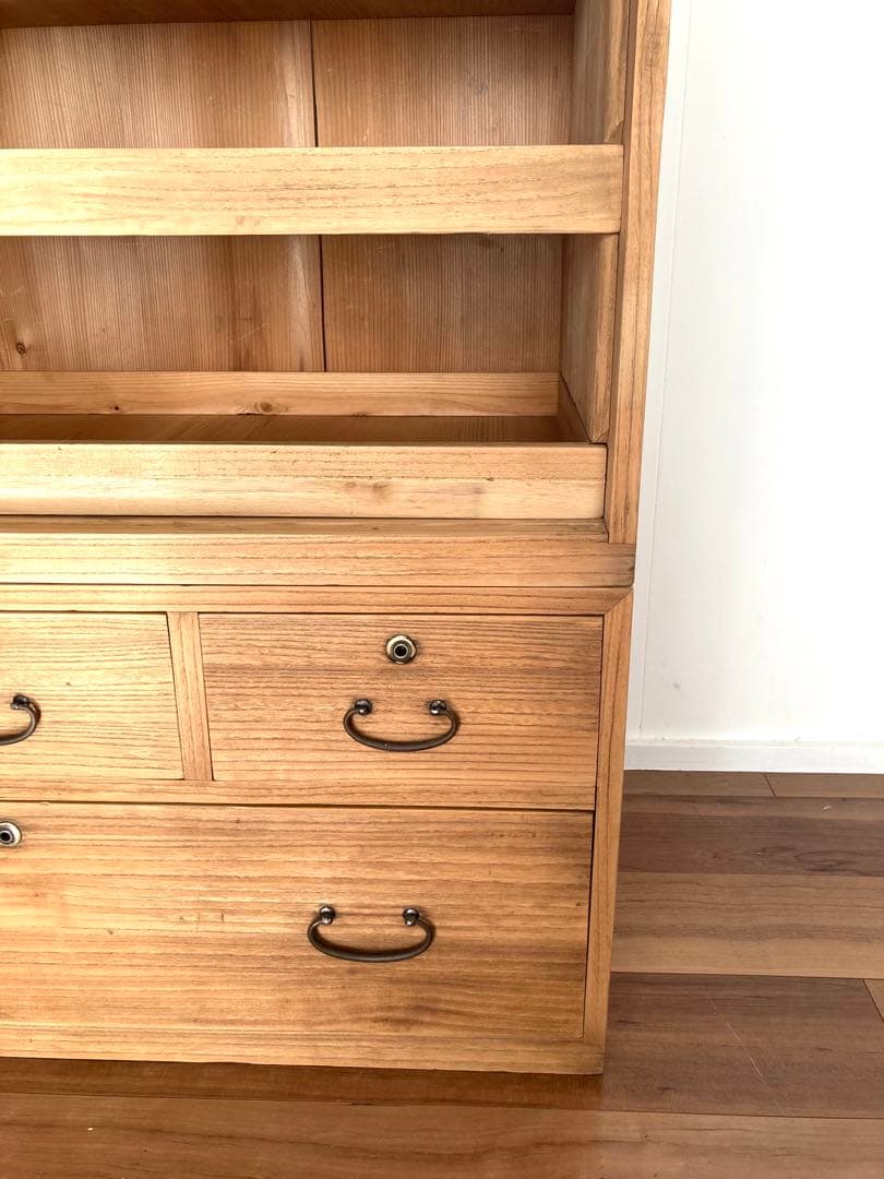 メンテ済】アンティークの二段収納棚 上下分割可 総桐 食器棚 剥離無