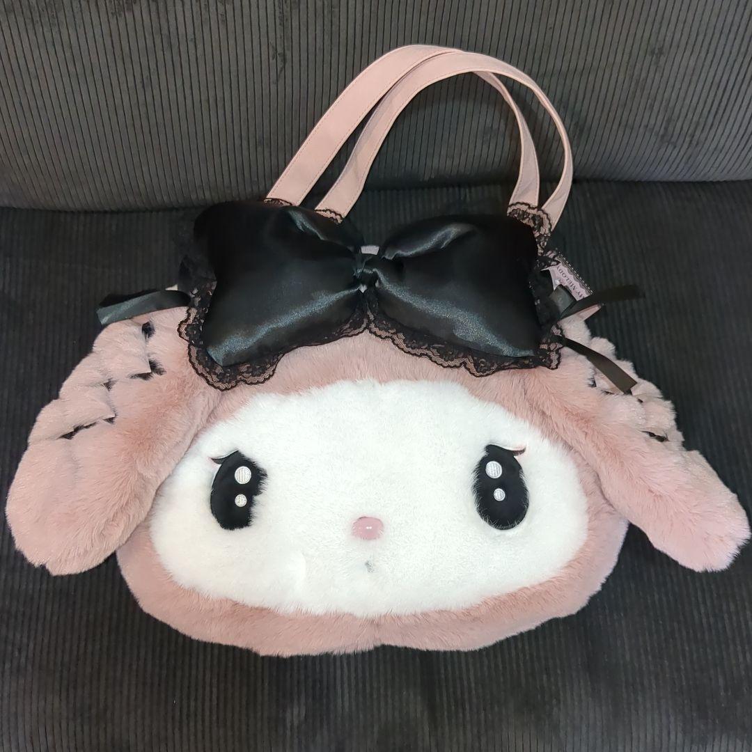 2点 マイメロ フェイス形トートバッグ ぬいぐるみ 真夜中のメロクロ