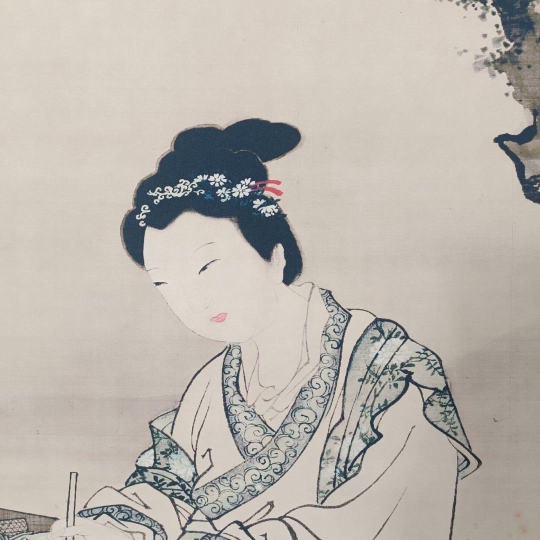 唐寅《仕女図》 三尺中堂掛軸　手工装裱済み　70×173cm／鑑賞用