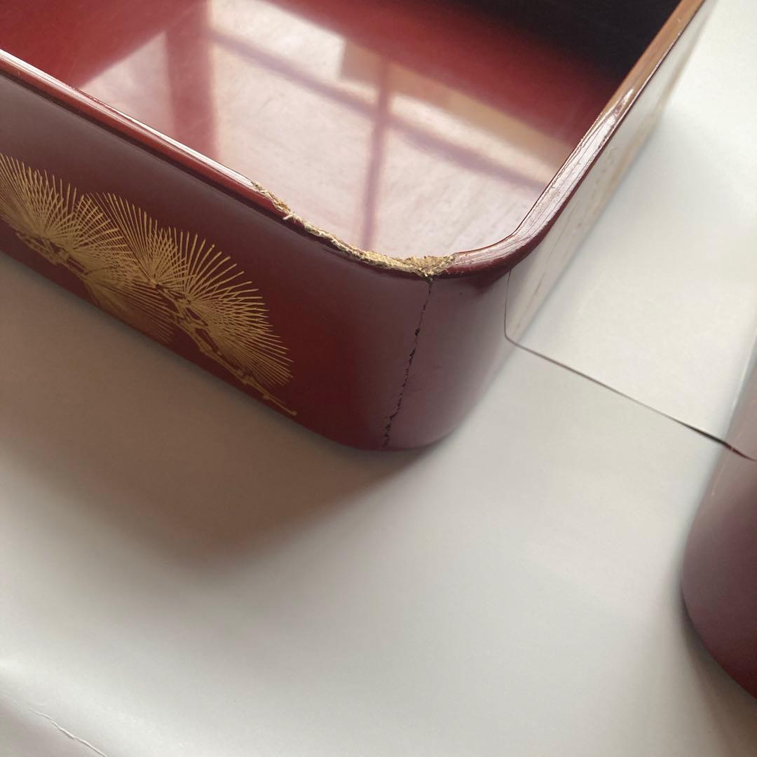 百寿万年 不老長春 二段 漆塗 赤金 重箱 2種