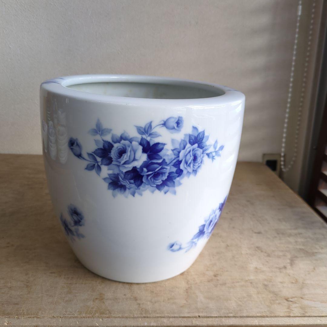 骨董 火鉢 薔薇 ノリタケ ブルーローズ 日陶 鉢カバー 睡蓮鉢 メダカ オールドノリタケ ブルーローズ 日陶 ノリタケ - 生活骨董と古布の