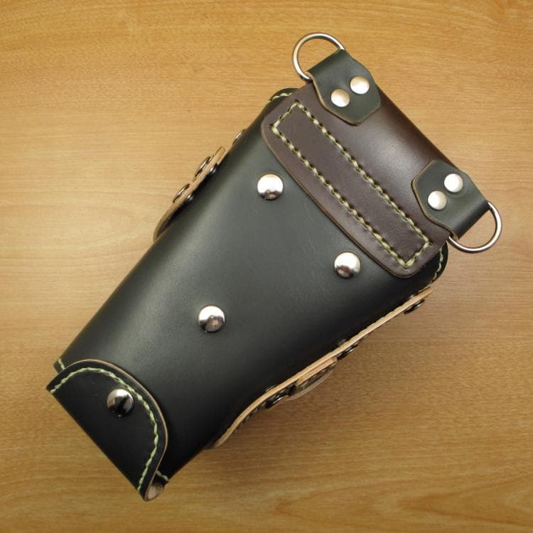 ダークグリーン＆焦げ茶　６丁　革ベルト付　シザーケース　SCL-100/CGB