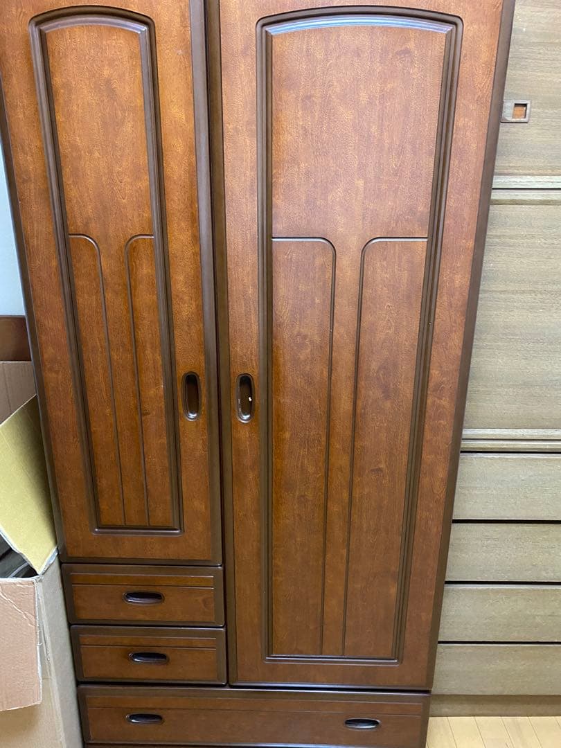 木製 3ドア アンティーク 洋服タンス 収納 ブラウン 3扉 引き出し