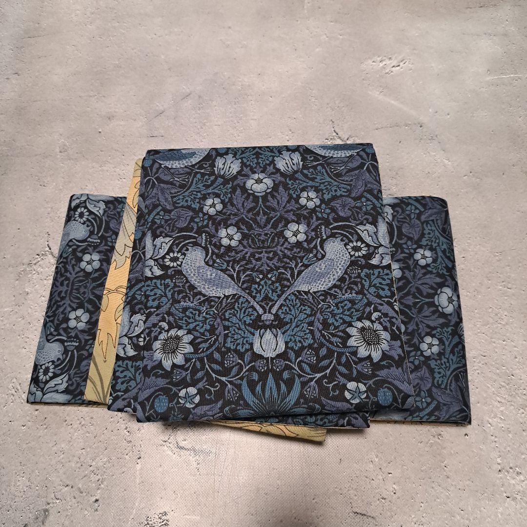 半幅帯 長尺 ウィリアムモリス いちご泥棒 インディゴ×アネモネ