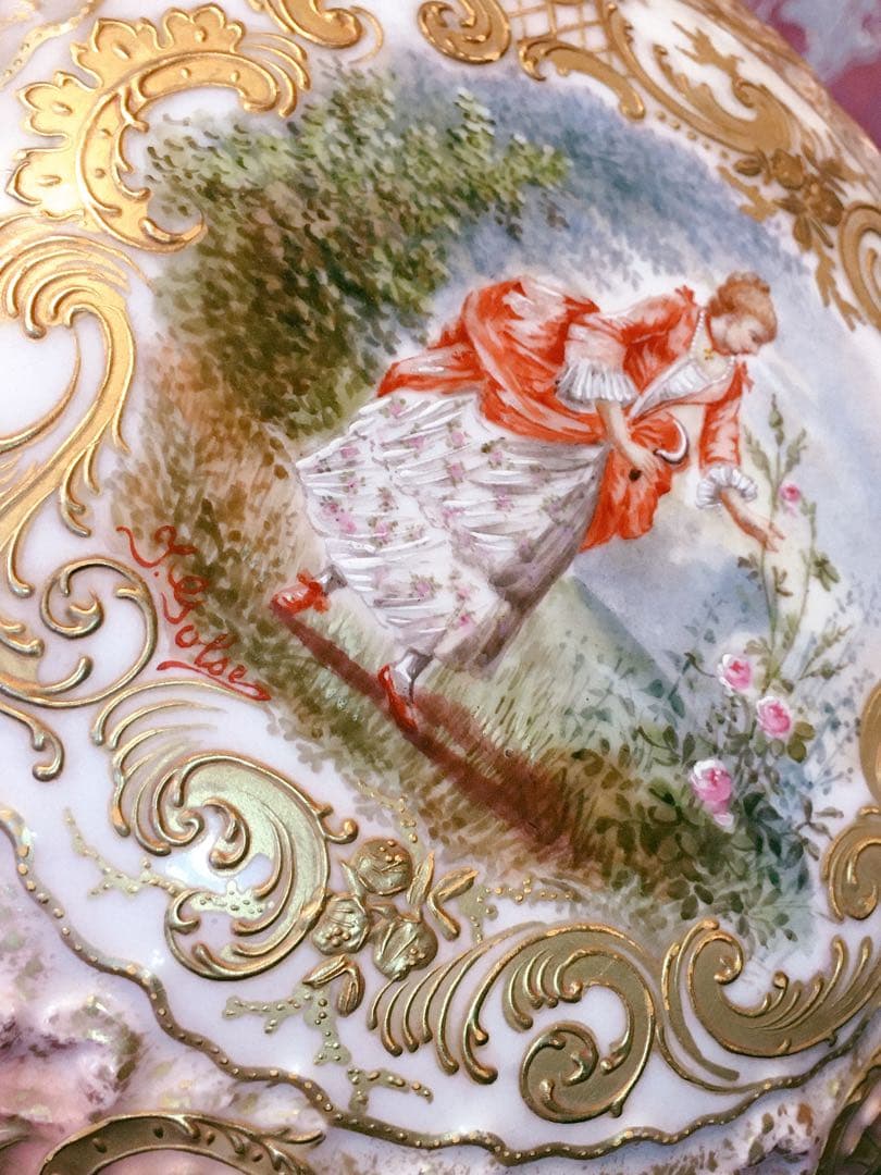 希少　レア　貴重　フランス製　ボンボニエール　アンティーク　宮廷貴婦人　器