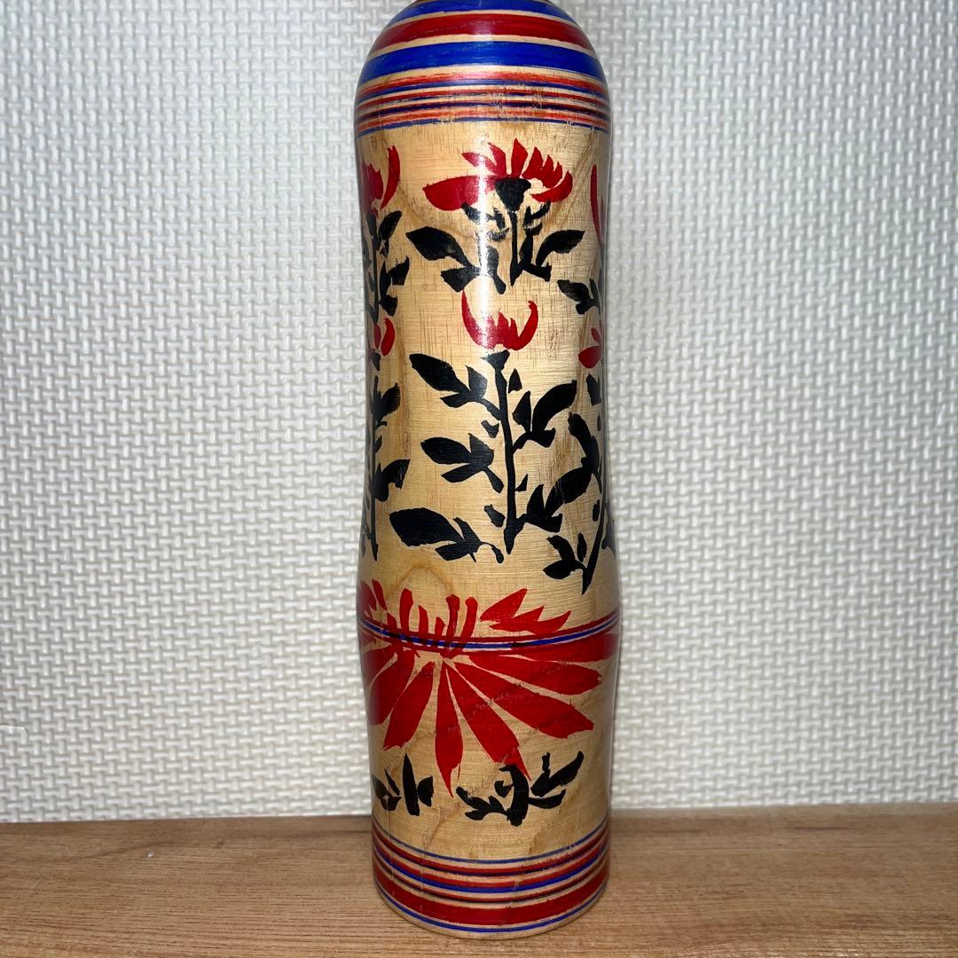 ⭕️伝統こけし 木地山こけし ⭕️超レア ⭕️自作赤色菊花ロクロ線