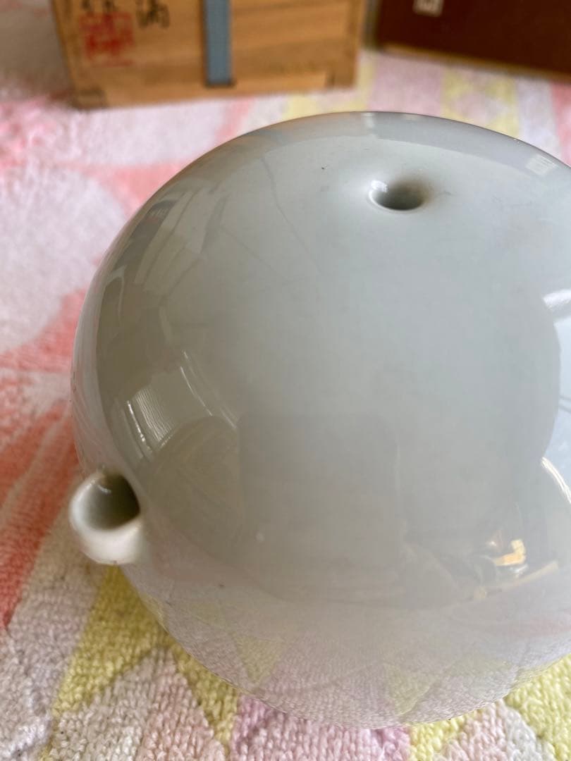 白磁円形水滴　柏岩作　書道　硯