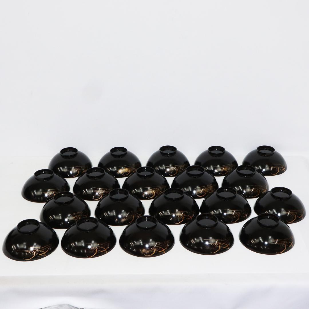 蒔絵 漆 懐石 汁椀 鶴 鳥 20客 1客蓋欠品 木製 吸物椀