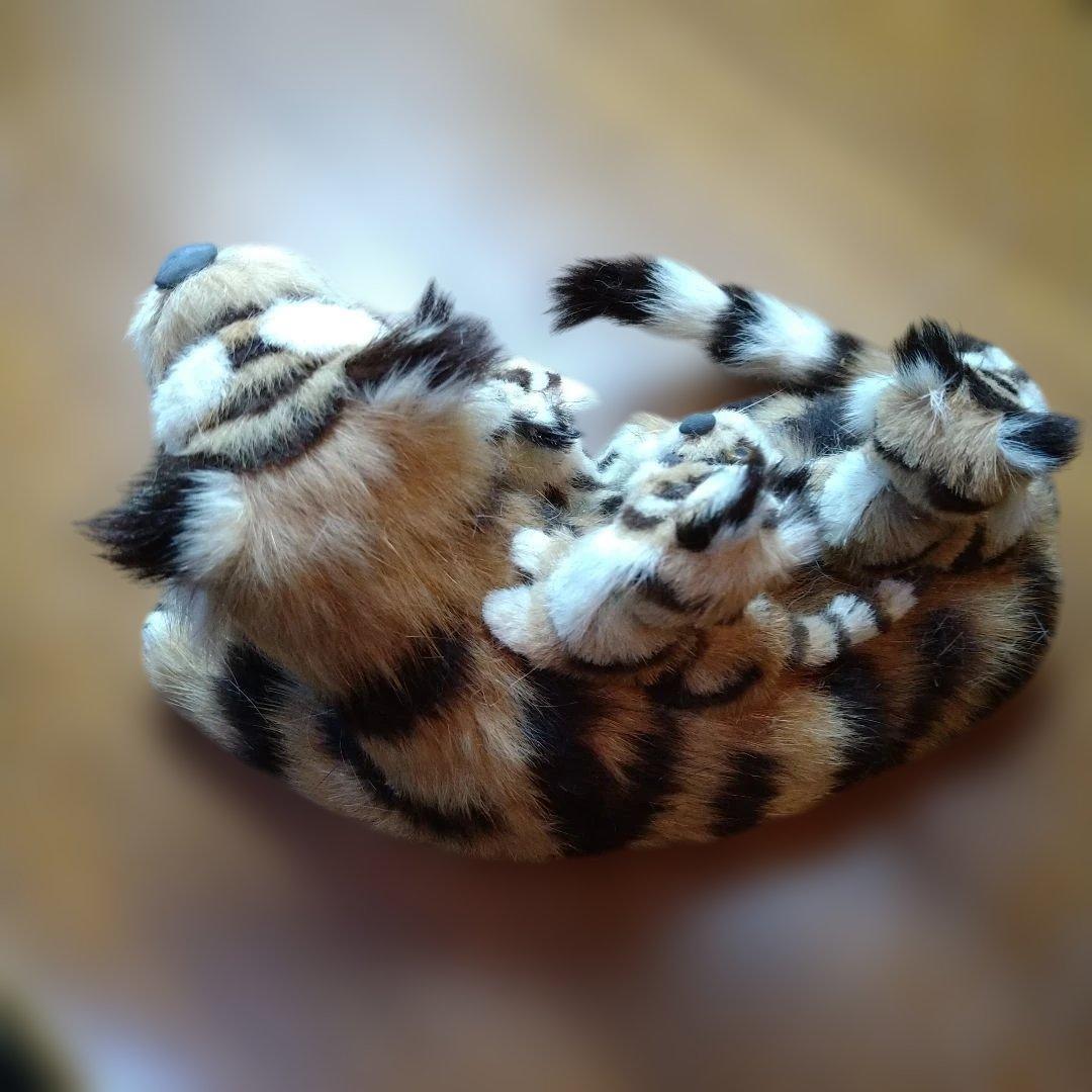 虎の親子の置物B ビンテージ ハンドメイド 首振り リアルファー 一点