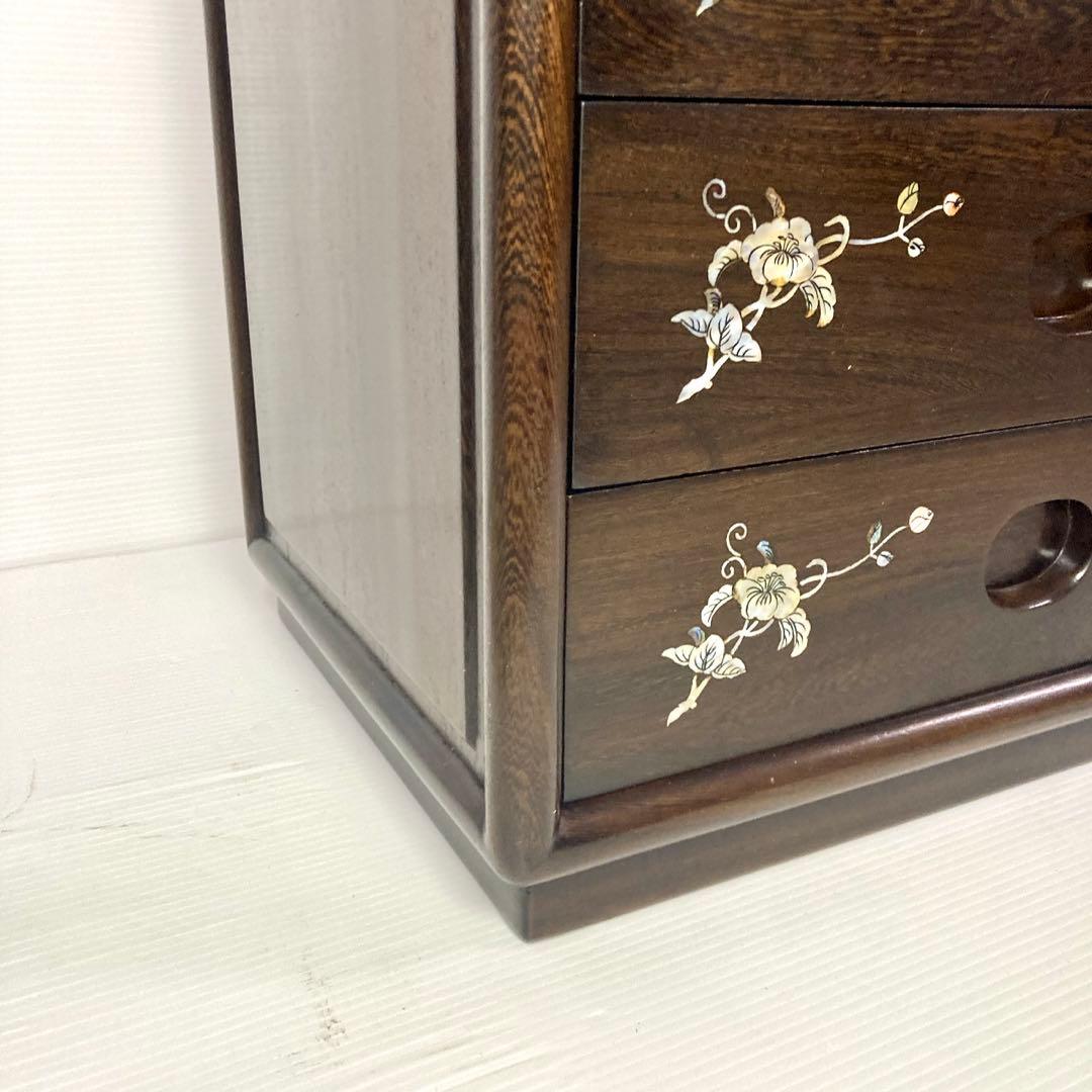 良品】骨董品 チェスト 木製 小物入れ 螺鈿細工 5段 タンス 箪笥