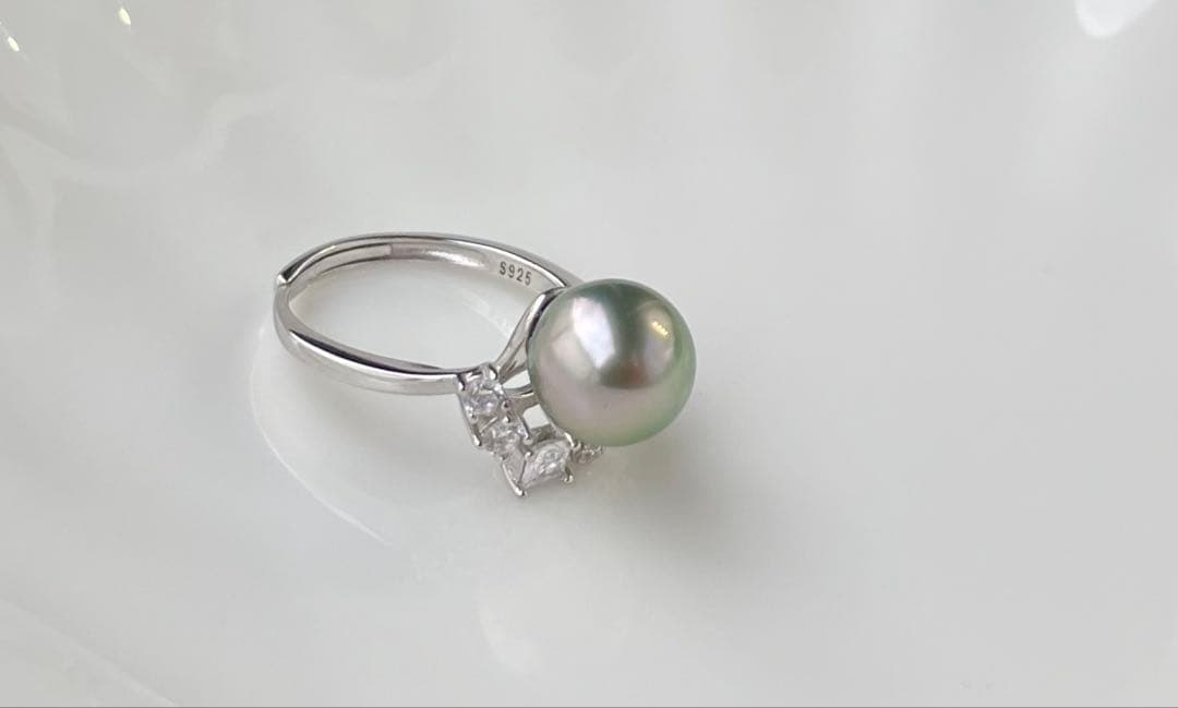 黒蝶真珠 タヒチ 南洋パール 月冠 リング 指輪 s925 ラウンド
