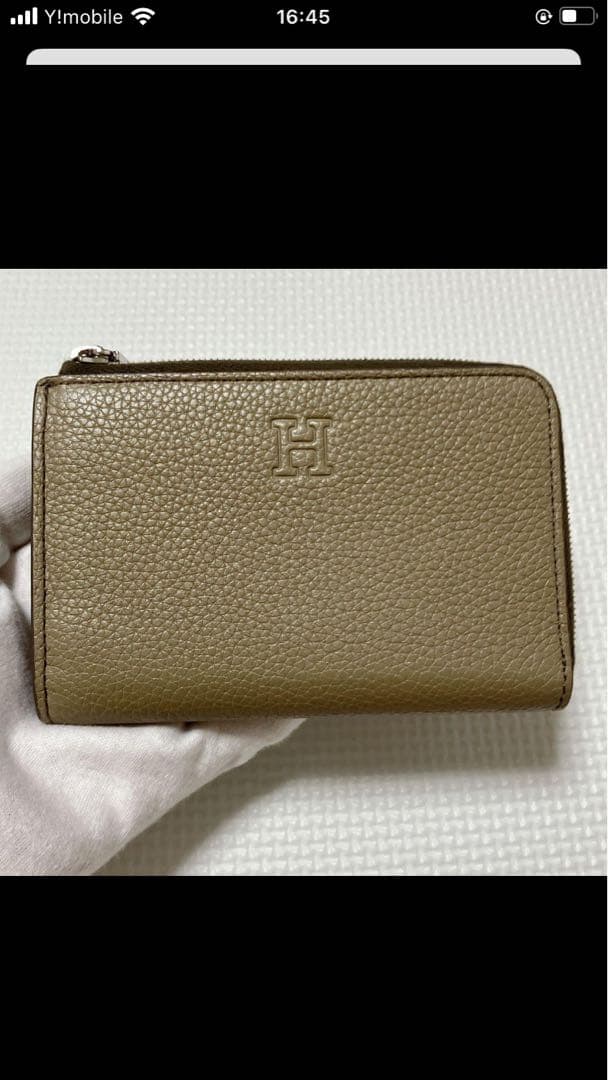 未使用　HIROFU ヒロフ レザーミニ財布　グレーカーキ　ピウメノ