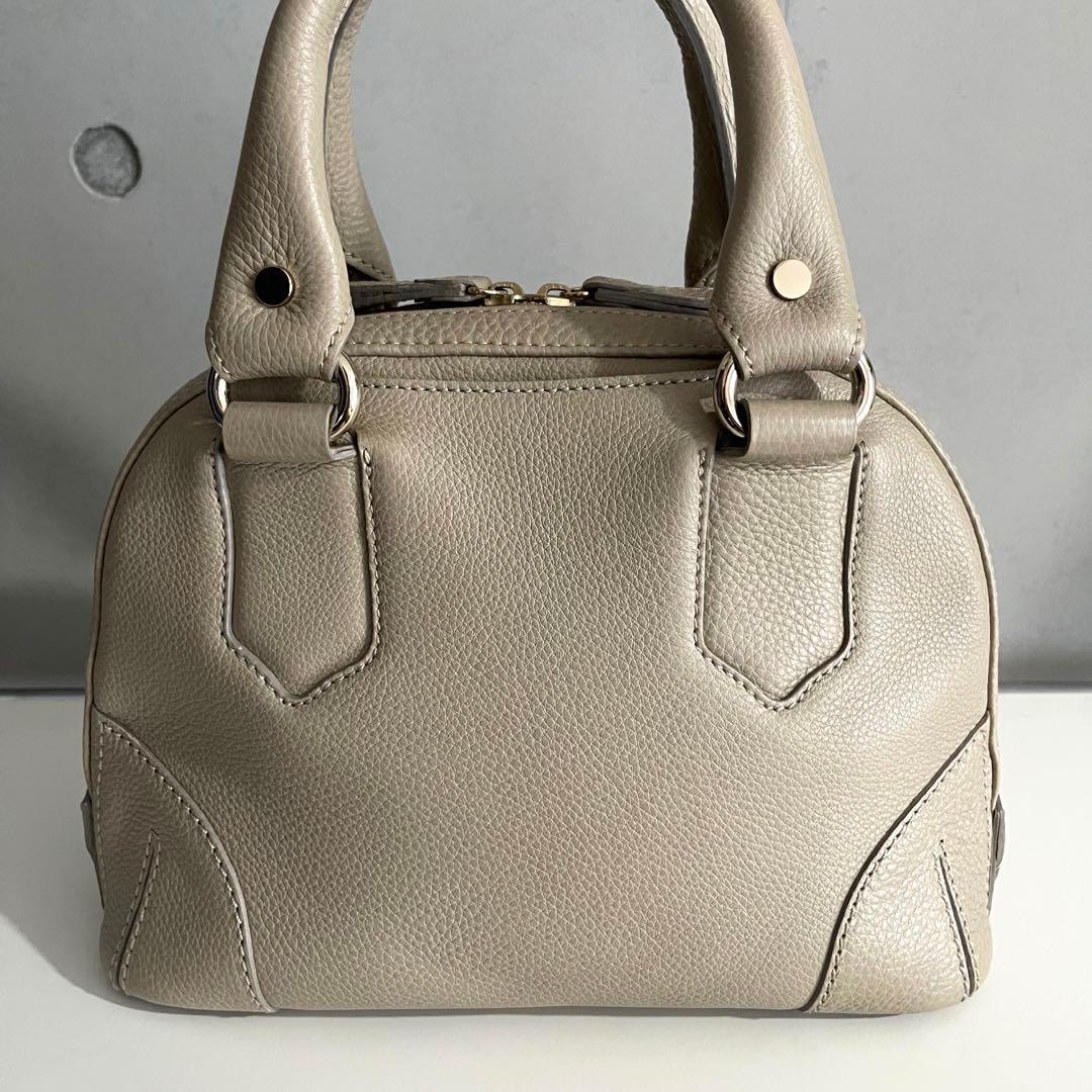 極美品✨銀座カネマツ　ハンドバッグ　シボ革　グレージュ　ラウンドジップ