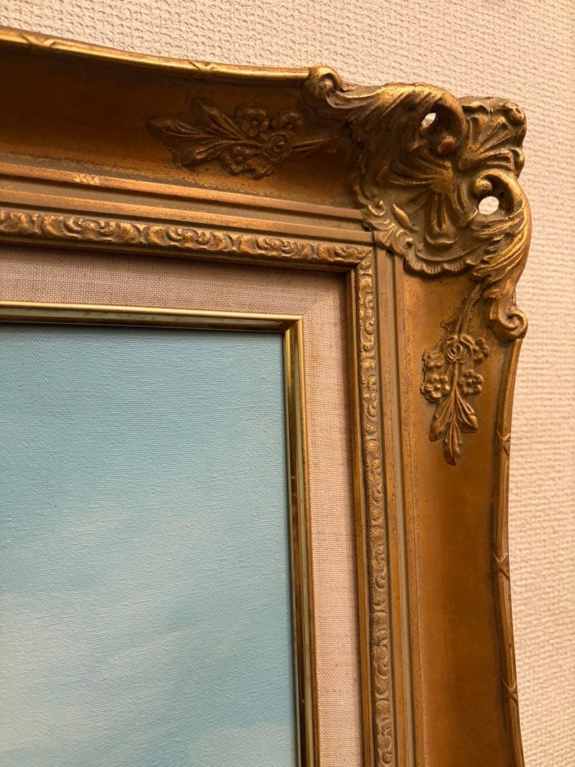 油彩画 F20号 アンティーク 山水風景画 額装