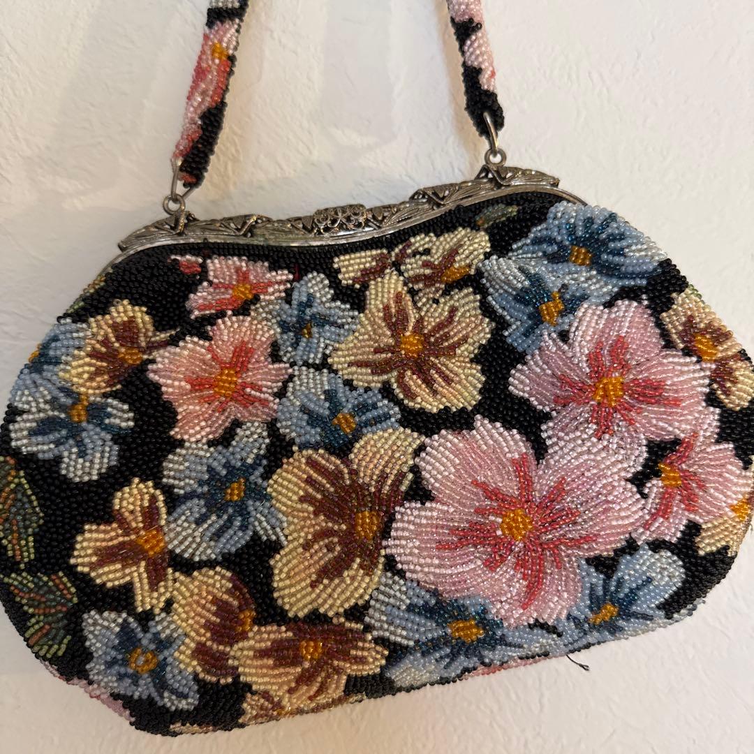 ビーズバッグ 花柄