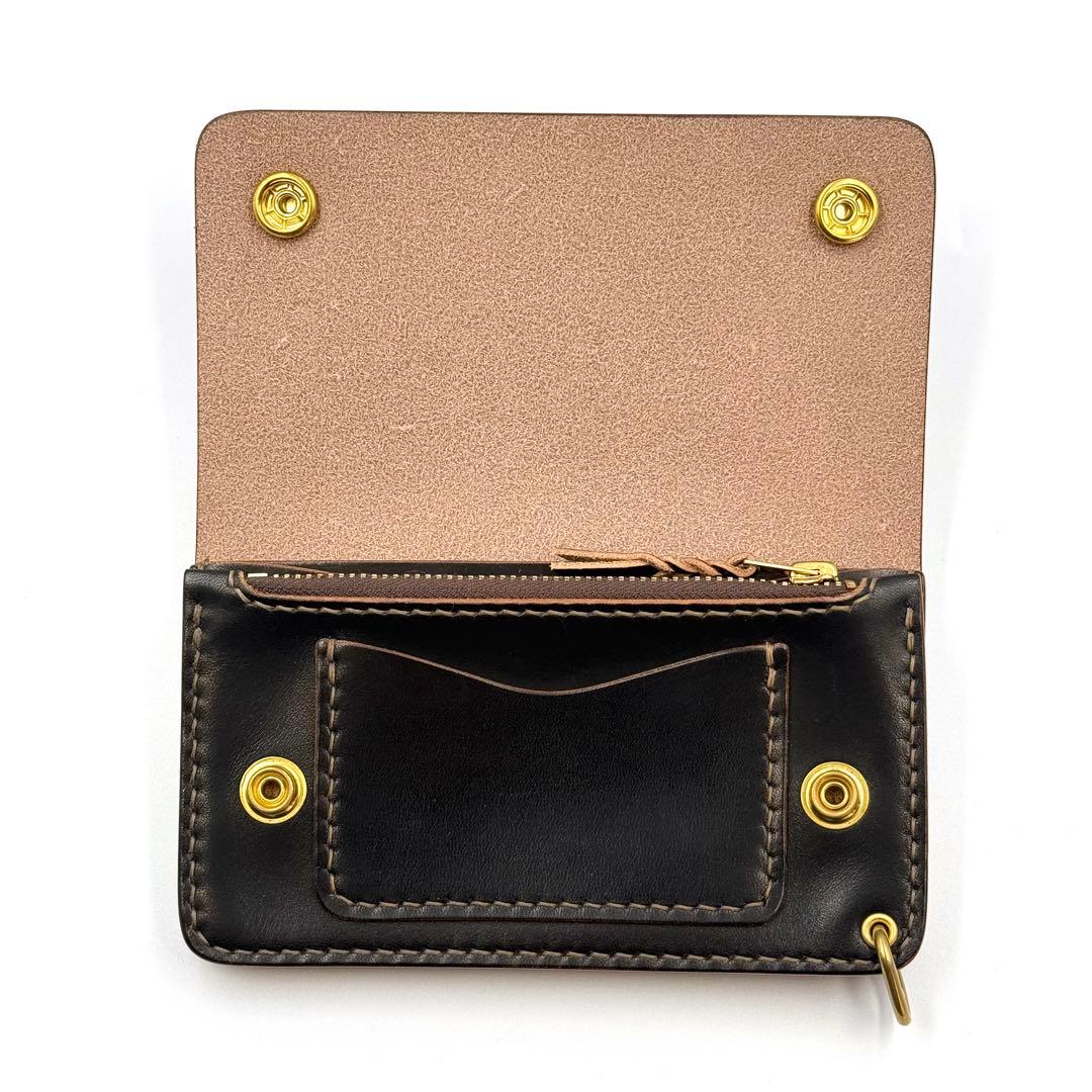 ミドルトラッカーウォレット(ブラック)サドルレザー　タロンジッパー　真鍮製