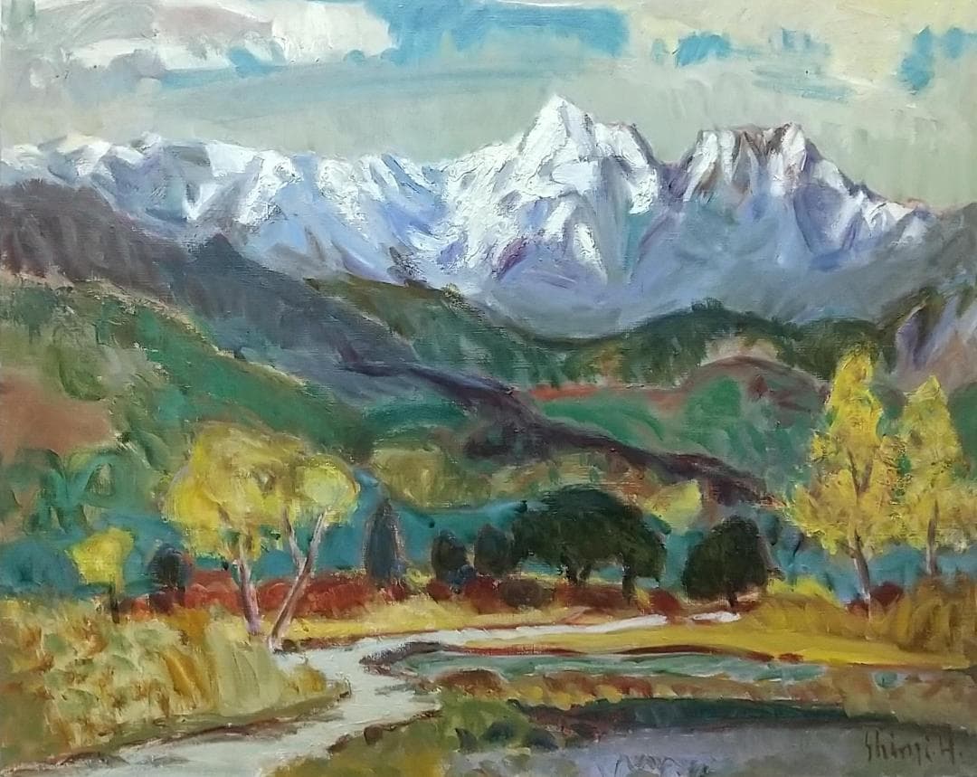 F15「晩秋白馬岳」1979 絵画 油絵 油彩画