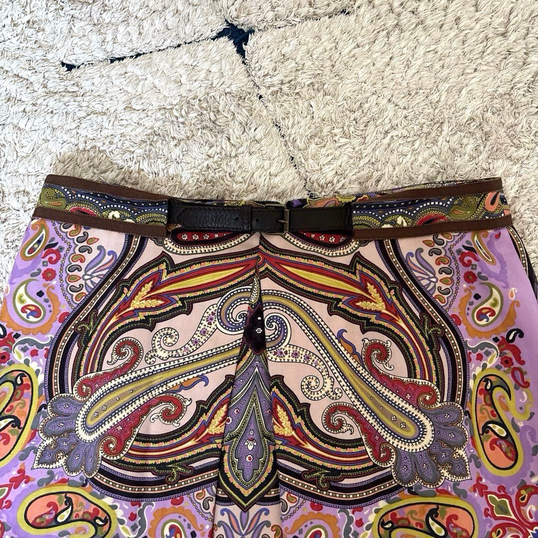 【極美品✨】エトロ　スカート　大きいサイズ　46 ペイズリー　牛革　レザー