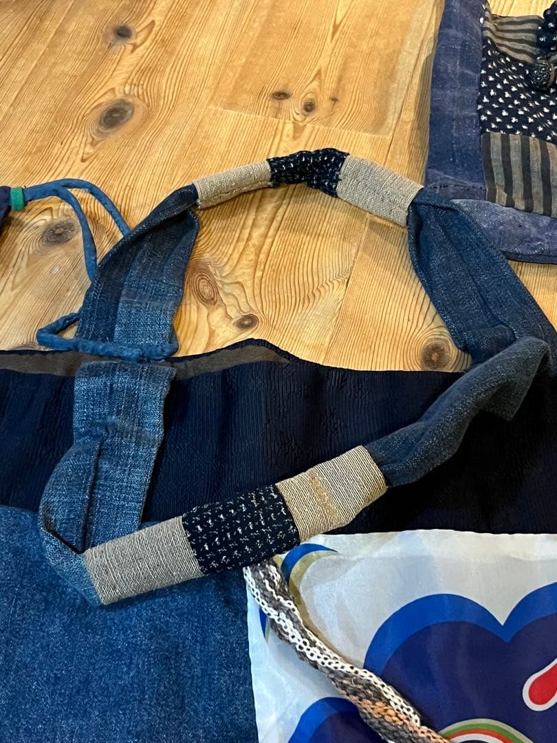 藍染 デニム古布リメイク ハンドメイド刺し子 トートバッグ ポーチ