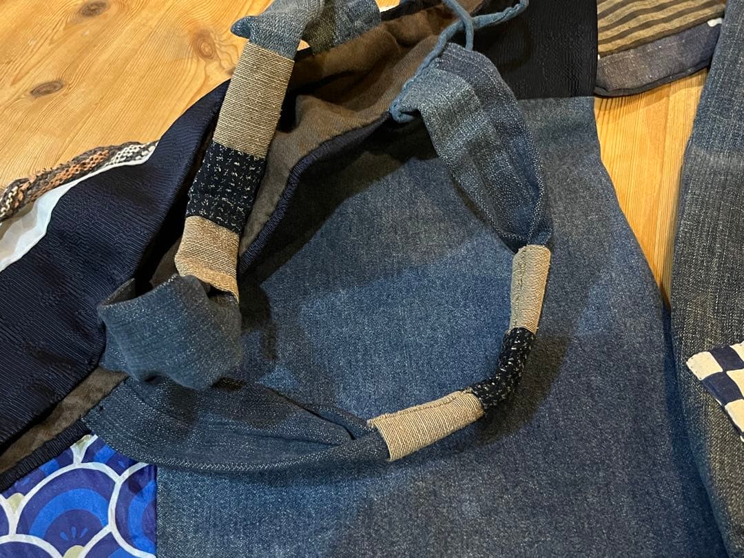 藍染 デニム古布リメイク ハンドメイド刺し子 トートバッグ ポーチ