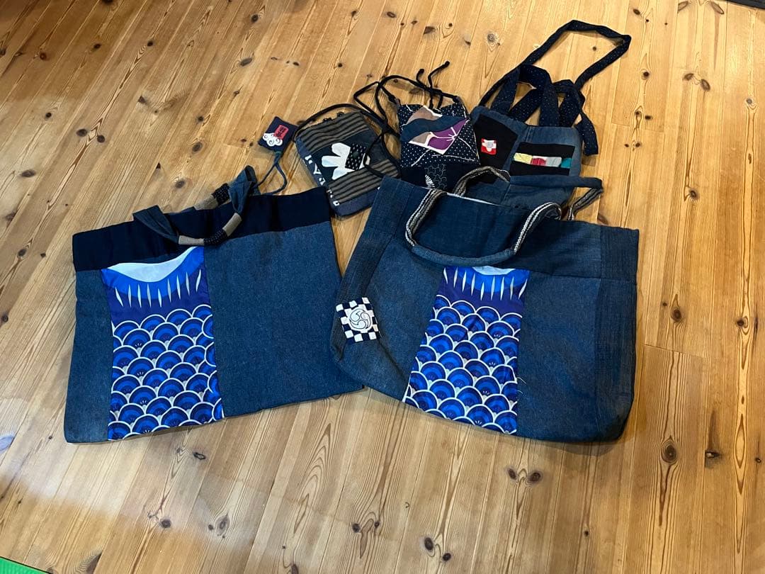 藍染 デニム古布リメイク ハンドメイド刺し子 トートバッグ ポーチ