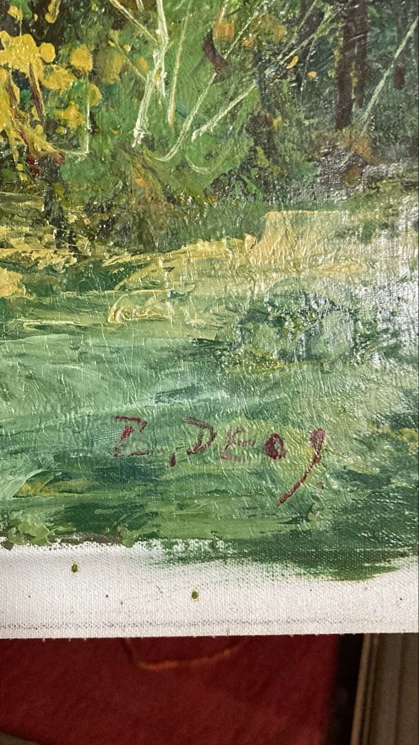 ★送料込★ 【肉筆油絵】✰︎ 豪華額装 ✰︎ F8号相当「水辺の風景」サイン有