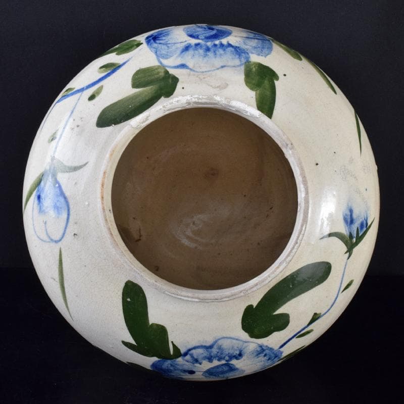 朝鮮美術 李朝 高麗白磁 色絵 花文 壷 高さ約31㎝ V