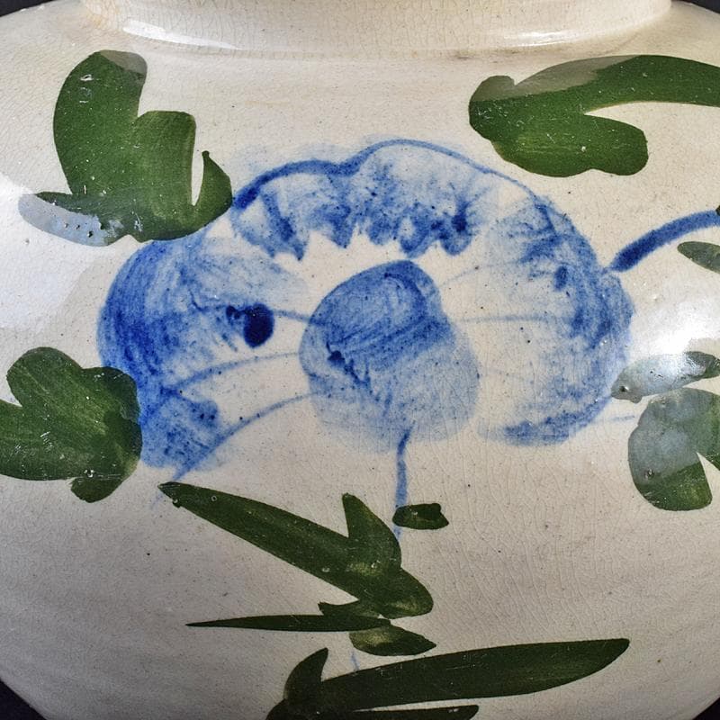 朝鮮美術 李朝 高麗白磁 色絵 花文 壷 高さ約31㎝ V