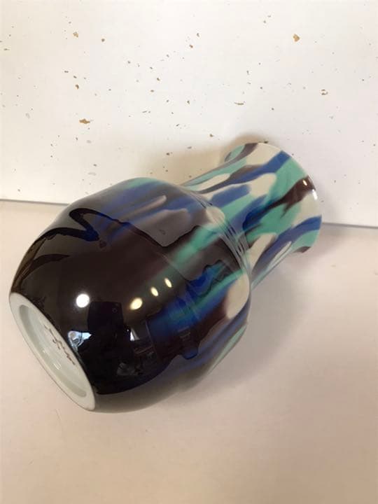 人間国宝 三代 徳田 八十吉 (正彦) 彩釉 花器 共箱 栞 本物保証 T46