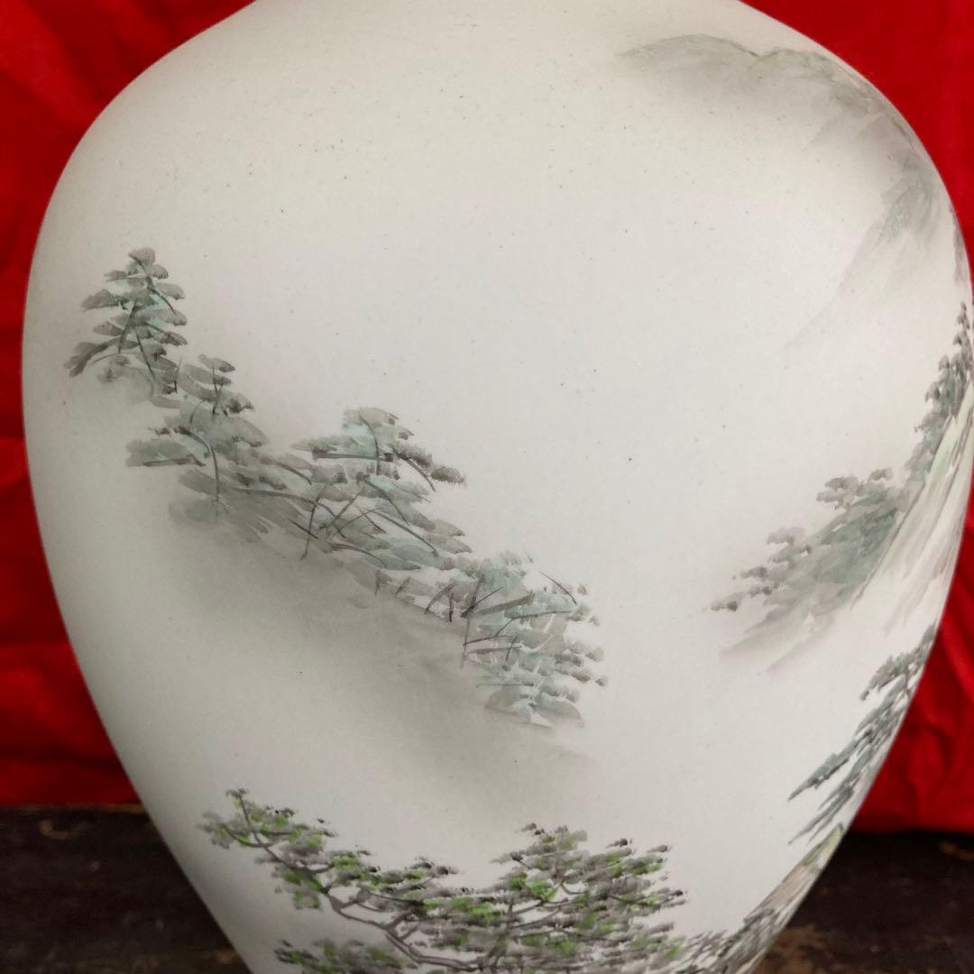 深川製磁　壺　山水図　オールド深川　画/金武自然